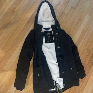 Hollister Heritage Collection, Cozy Faux Fur lined, black winter coat